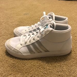 White adidas high top tennis shoes